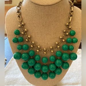 Stella & Dot Jolie Bauble Gold Tone Green Round Bead Charm Statement Necklace